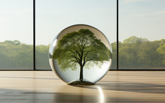 Bola de cristal donde se ve un árbol